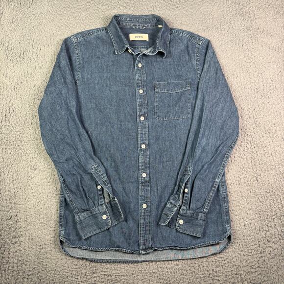 Buck Mason Vintage One Pocket Denim Shirt Mens Small Blue Indigo Long Sleeve - Picture 2 of 11